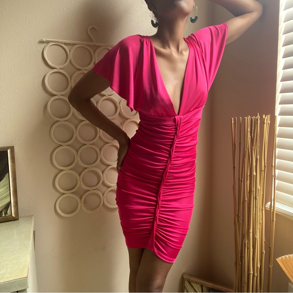 NWT Marciano Ruched Fitted Hot Pink Dress